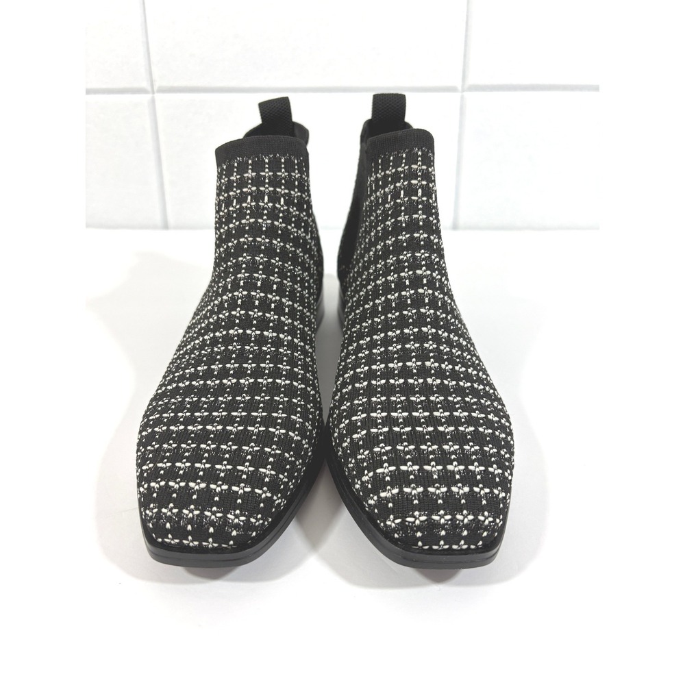 Vivaia Regina Black White Diamond Knit Square Toe Ankle Boots Size 38.5 - Picture 6 of 8